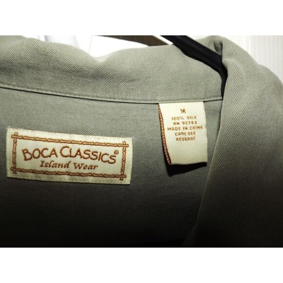 Boca Classics Island Wear M Silk green Aloha embroideredy short sleeve - Picture 2 of 3